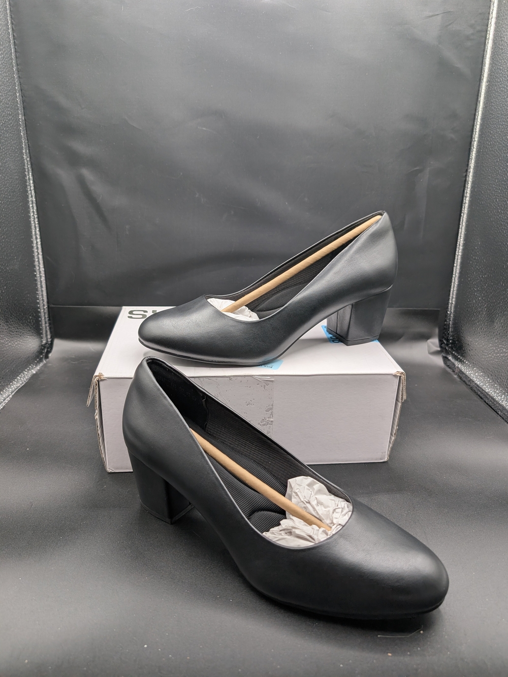 Dream Pairs Black Mid Block Heel Pumps for Women